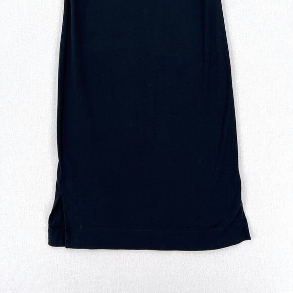 VINCE Sleeveless Midi Faux Wrap Dress Womens XXS Black Square Neck Cotton - Picture 7 of 13